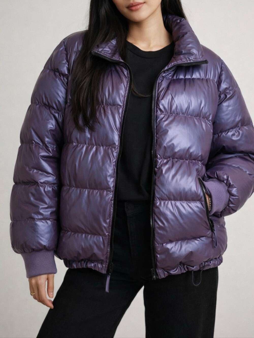 Wild Fable Metallic Purple Puffer Jacket In S